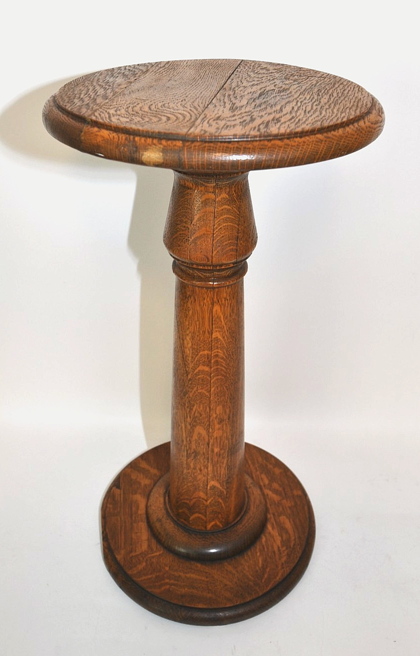 Stunning Antique Oak Wood Pedestal Plant Stand Table, 24″ tall, Arts & Crafts