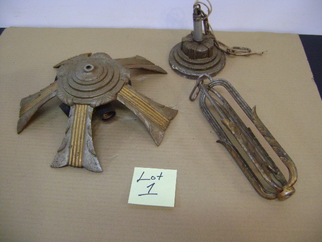 Markel 5 Light Art Deco Slip Shade Chandelier Vintage Parts Lot