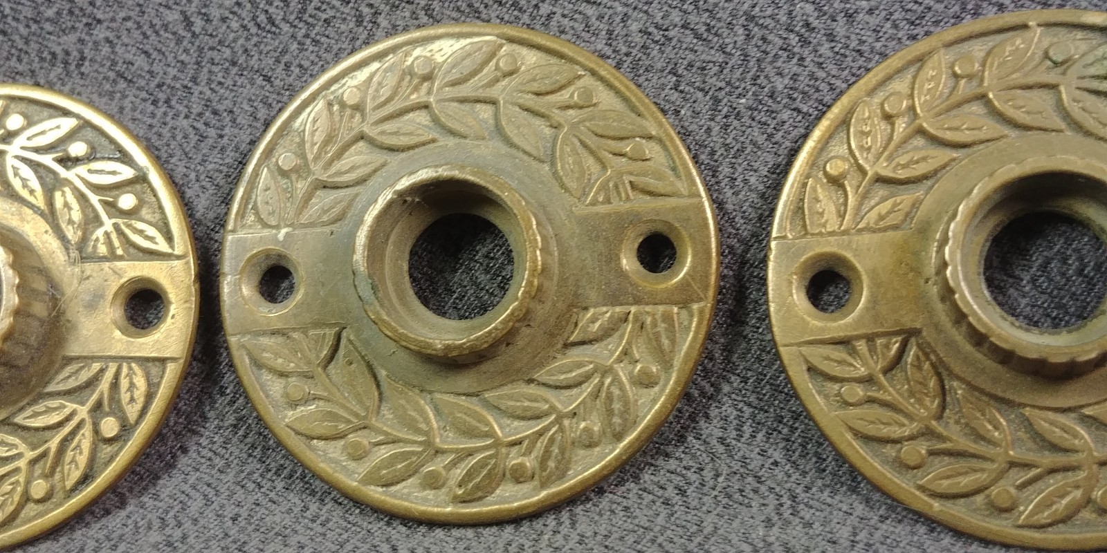 3 Leaf Victorian Brass Rosette Doorknob Backplate Eastlake Antique Door Hardware