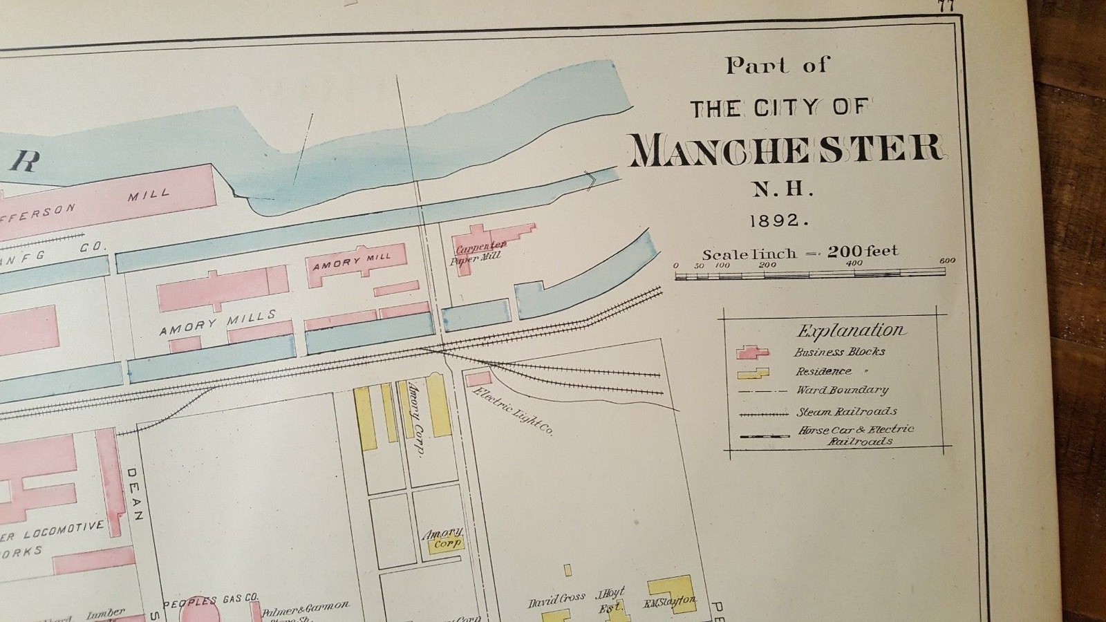 Antique, MAP PART 4 OF THE CITY OF MANCHESTER, N.HAMPSHIRE – 1892 ATLAS