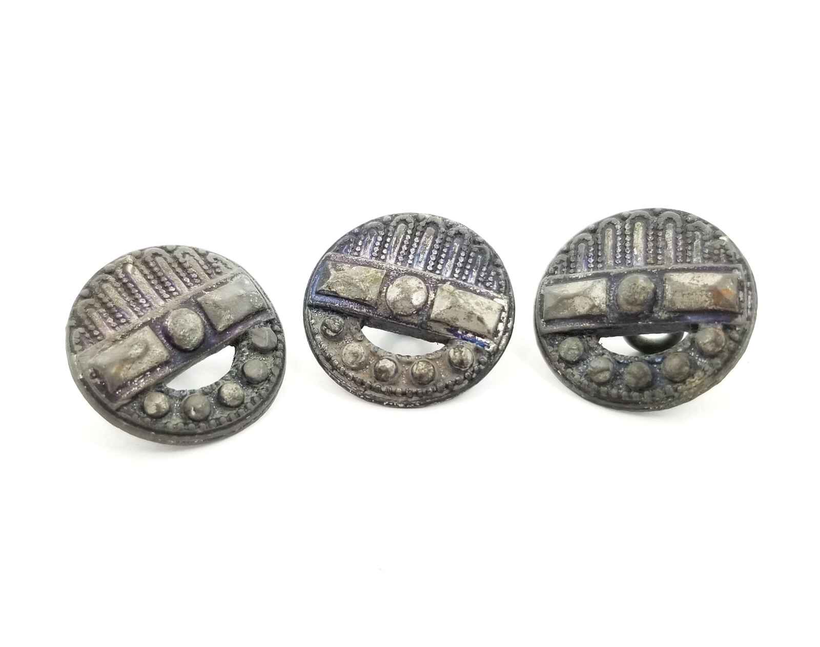 Antique Metal Buttons With Cut Steel Loop Shank 5/8″ Matching Set Of 3