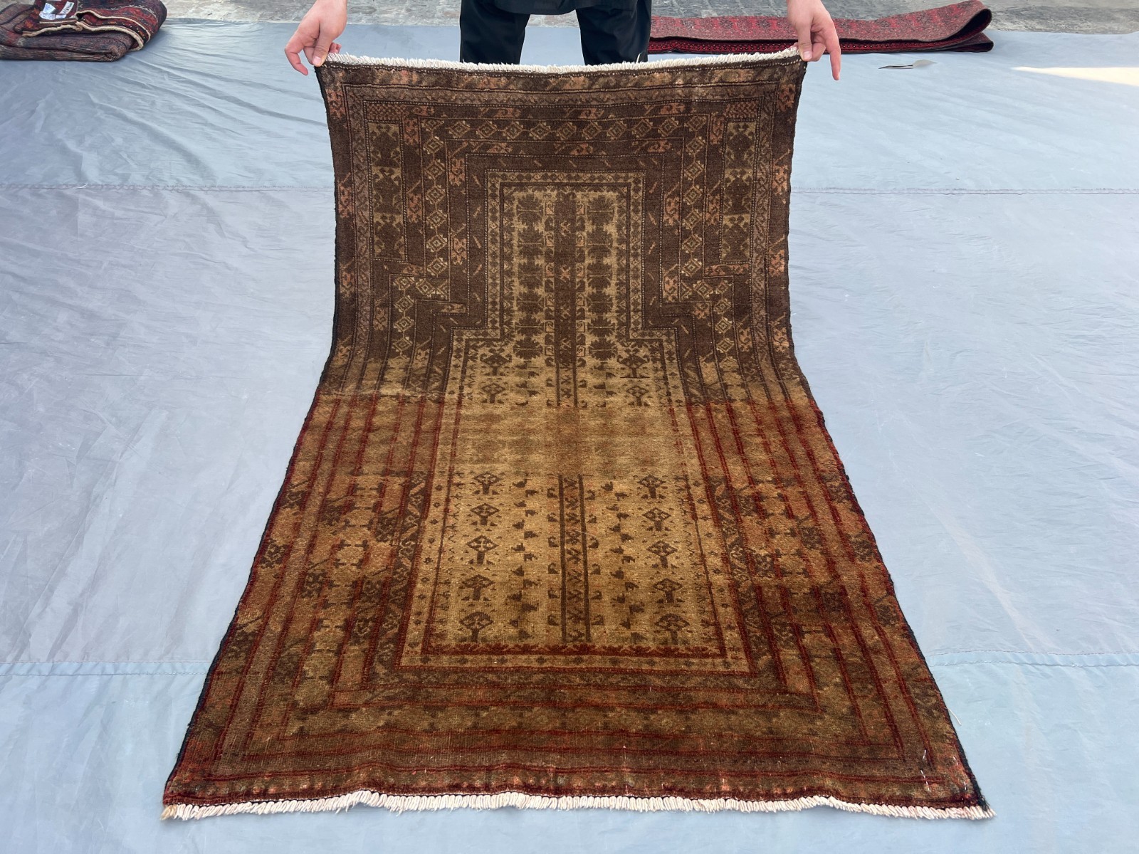3×4’9 ft Antique Afghan Rug Hand Knotted Wool Terracotta Faded Tribal Carpet