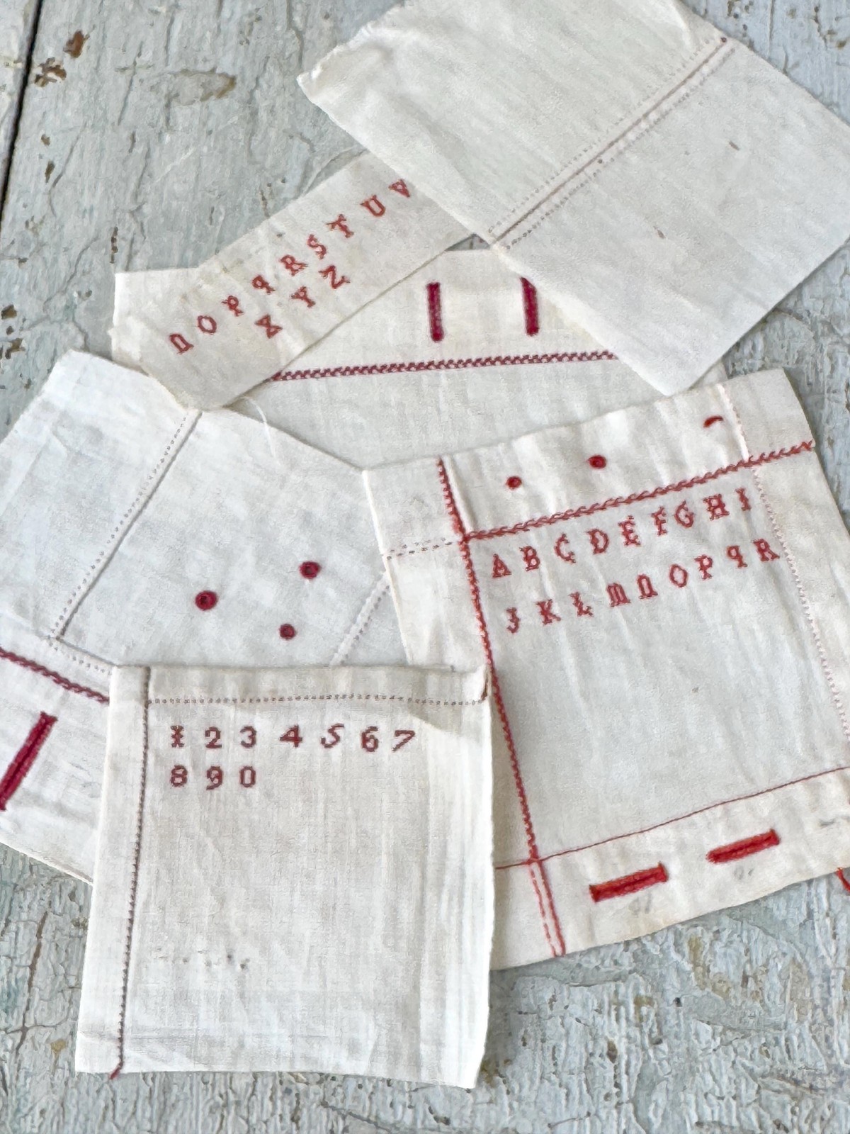 1800’s Embroidery sampler samples Patchwork antique swatches red work French vi
