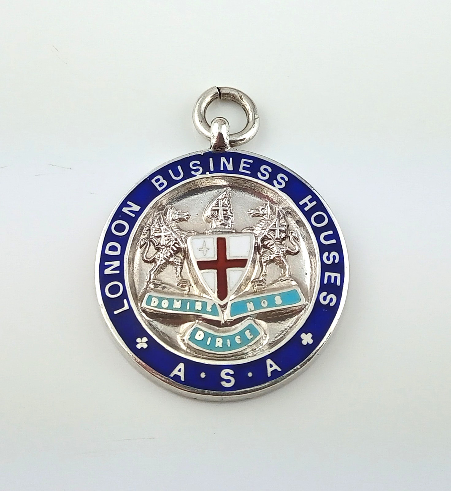 GEORGE V SILVER & ENAMEL LONDON BUSINESS HOUSES CRICKET INTEREST MEDAL FOB 1933