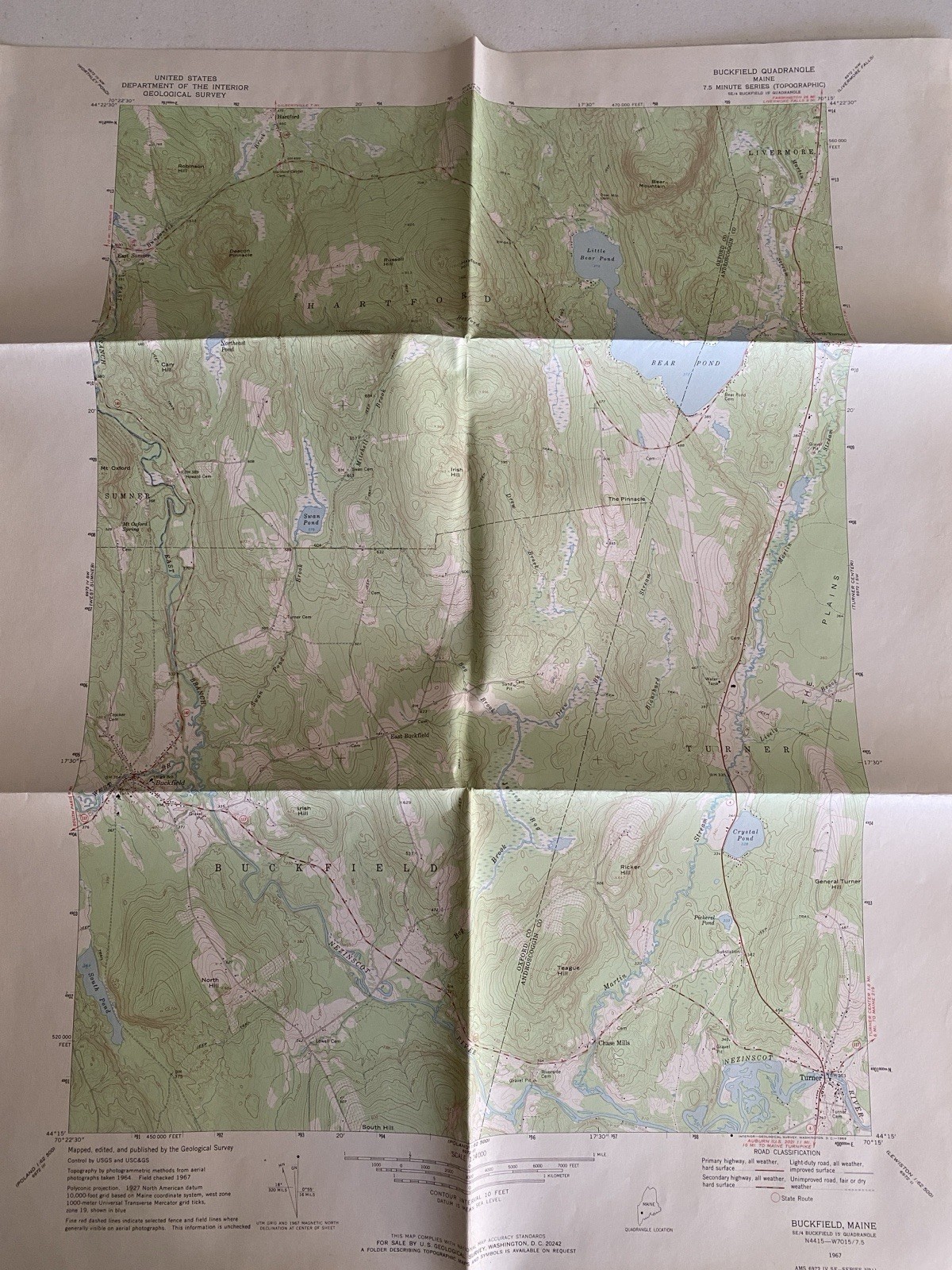 Map BUCKFIELD Maine Quadrangle – 1967 Topographic Geological N4415 W7015