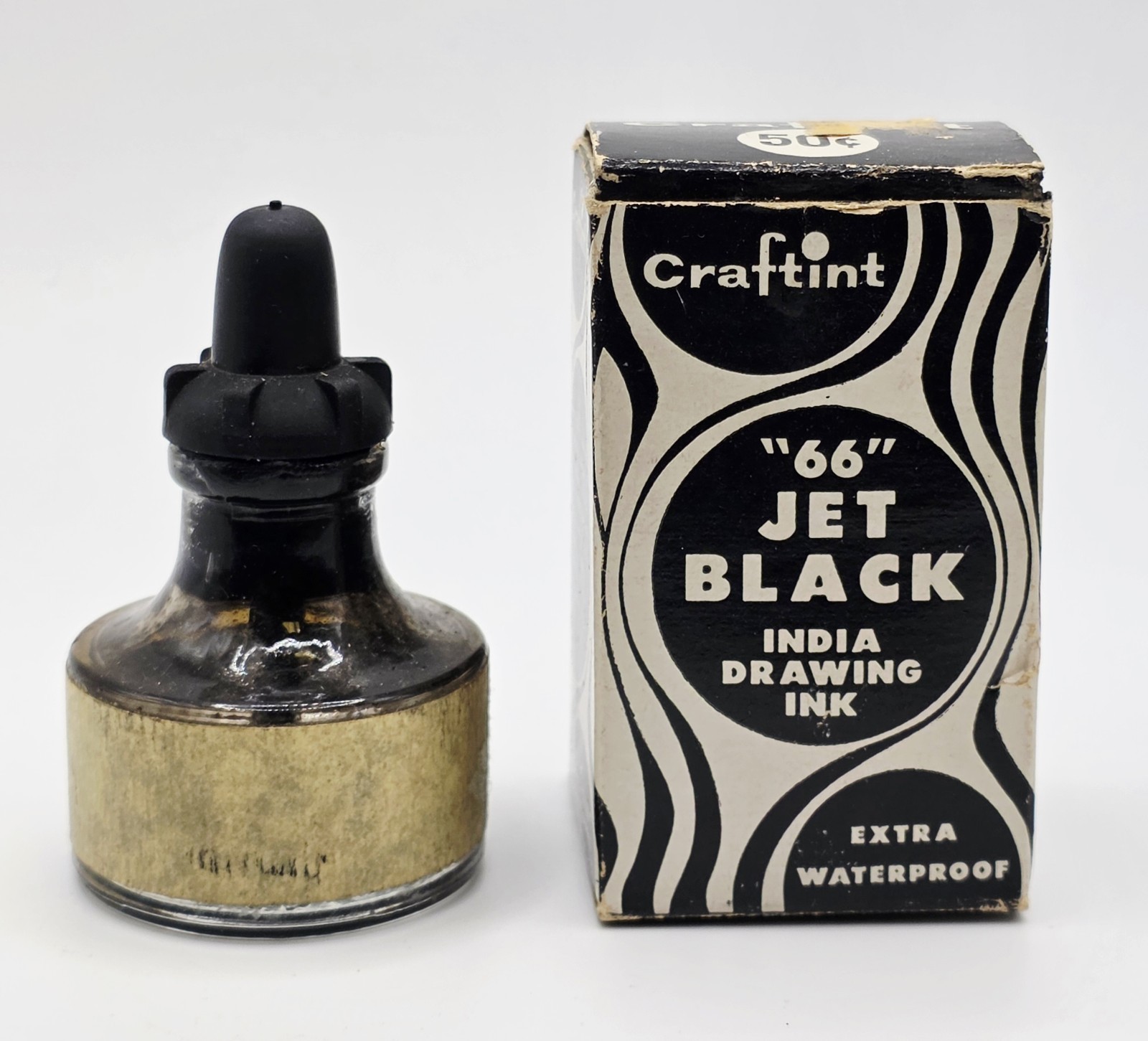 Craftint “66” Jet Black Drawing Ink Vintage Antique Bottle & Box