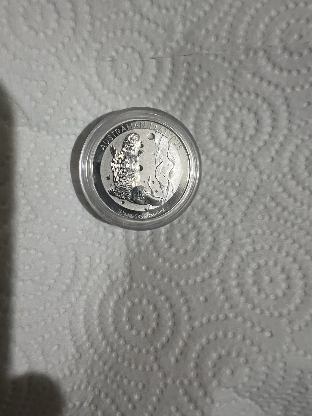 2015 Australia Perth mint one ounce platinum coin. Rare platypus. BU in cap.