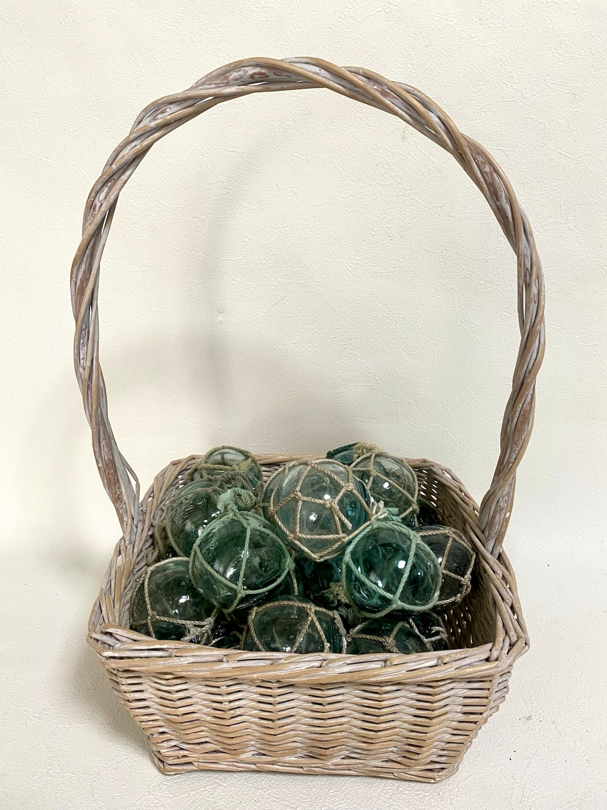 Set of 12 Mini Japanese Antique Glass Fishing Floats w/ Nets 2.1–2.3″