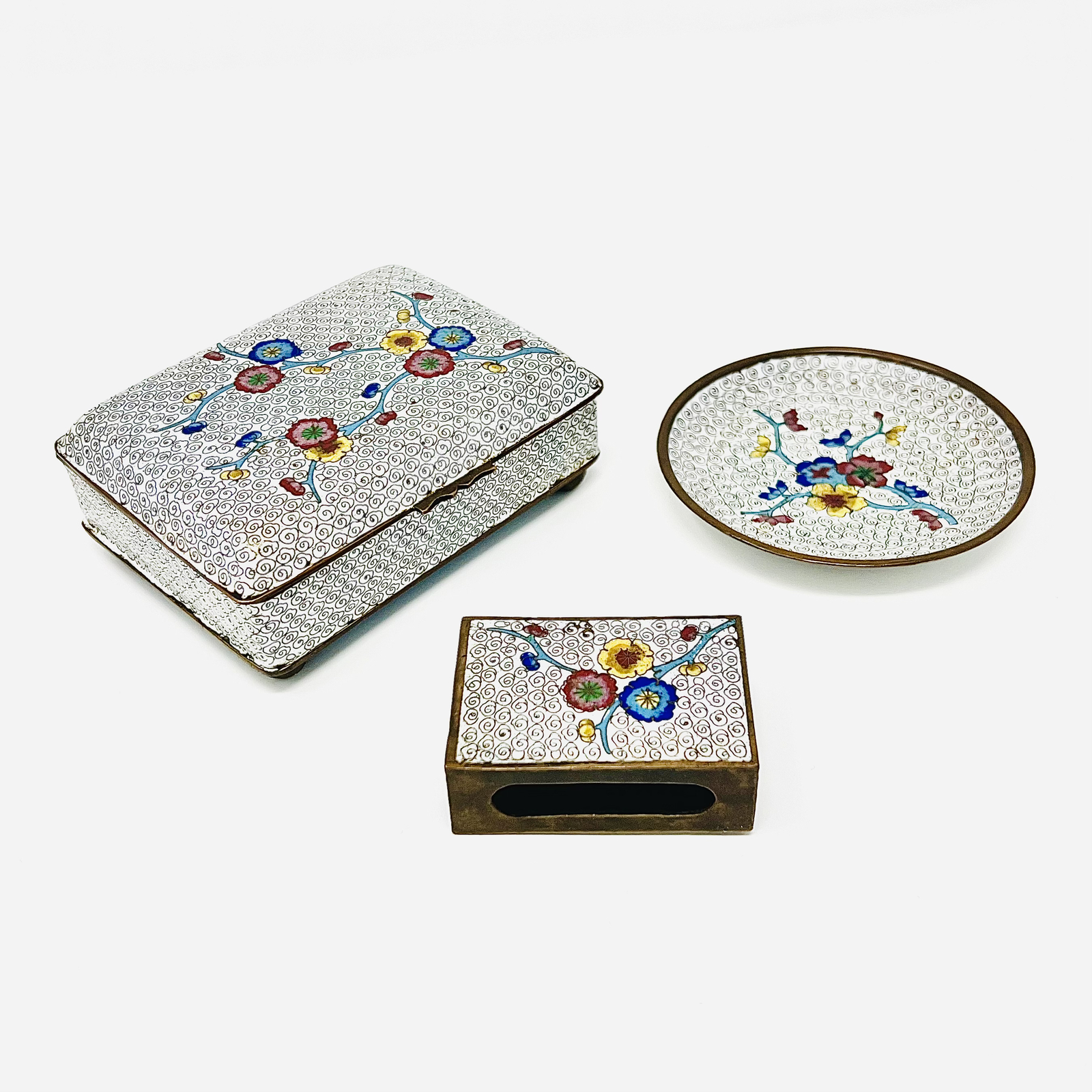 Rare Antique Early 20th Century Chinese Cloisonné Enameled Floral Smoking Set