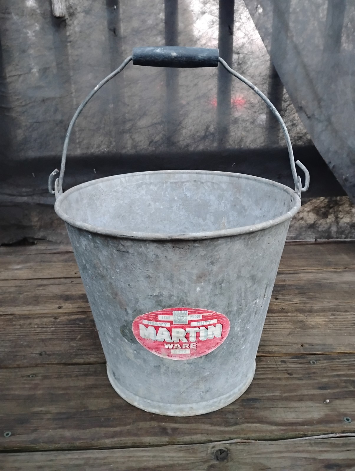Cool Antique Martin Ware Galvanized Steel Metal Farm Wood Handle Pail Bucket