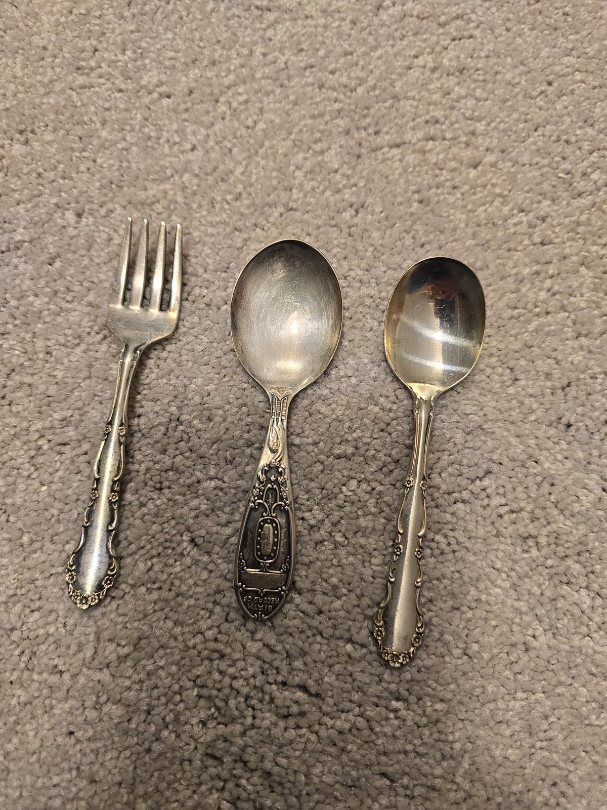 Silverplate 1847 Rogers Bro HERITAGE BABY SET FORK, SPOON & INFANT FEEDING