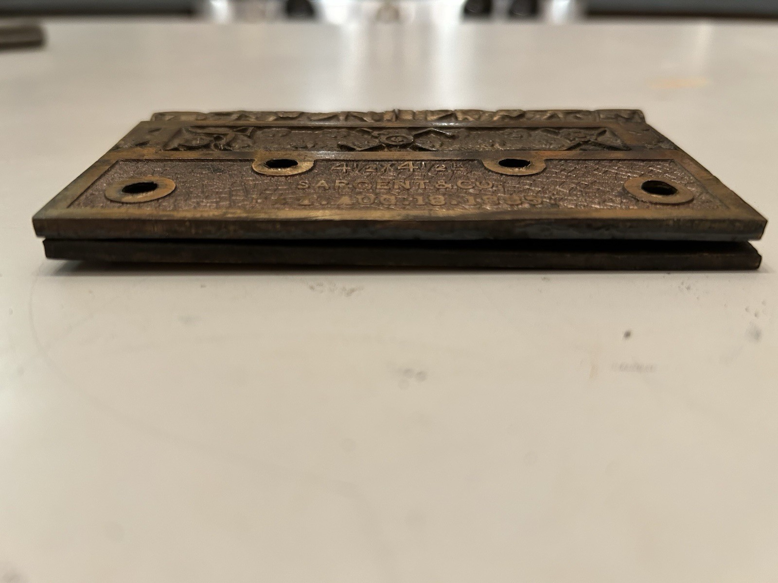 Antique Vintage SOLID Brass Sargent 4-1/2 X 4-1/2 Inch Door Hinge Pat. 1885