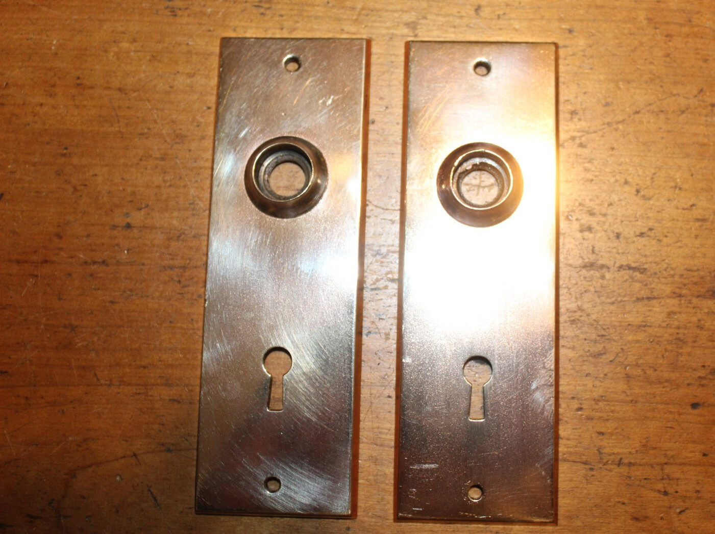 Pair of Cast Bronze Commercial Doorknob Escutcheons Marked 102-1/2 S-225