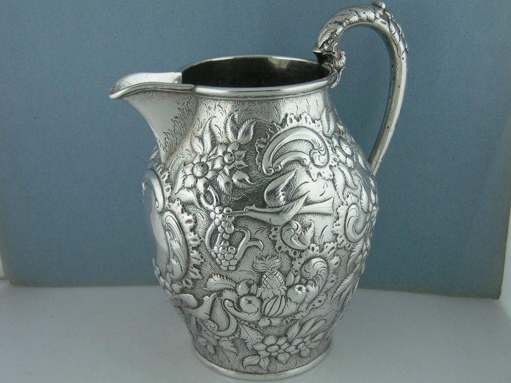 Early Sterling Silver A.E. Warner Milk Jug Pitcher – Repoussé – Baltimore c.1840