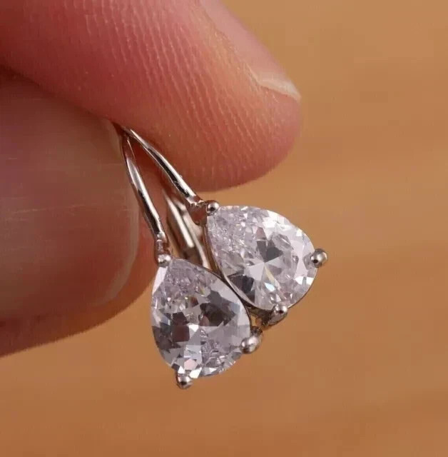 3Ct Pear Lab Created Diamond Wedding Drop Dangle Earring 14k White Gold Plated