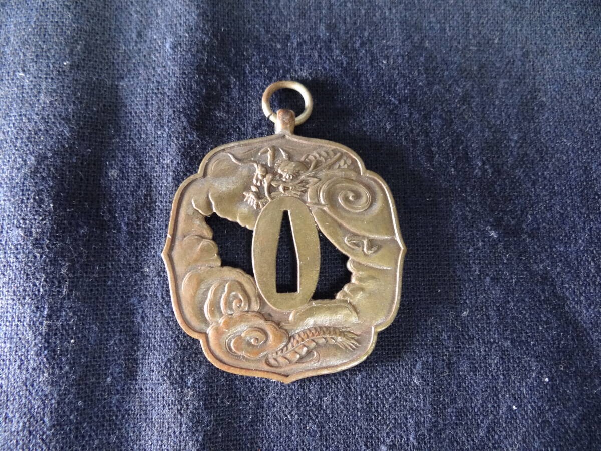 Japanese Brass Tsuba Dragon Design Award Medal Prewar Showa Era Antique