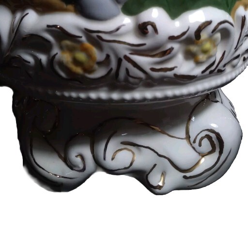 Colonial Theme Ceramic Embossed Handpainted Umbrella Cane Stand Vase 17″x10″ Vtg