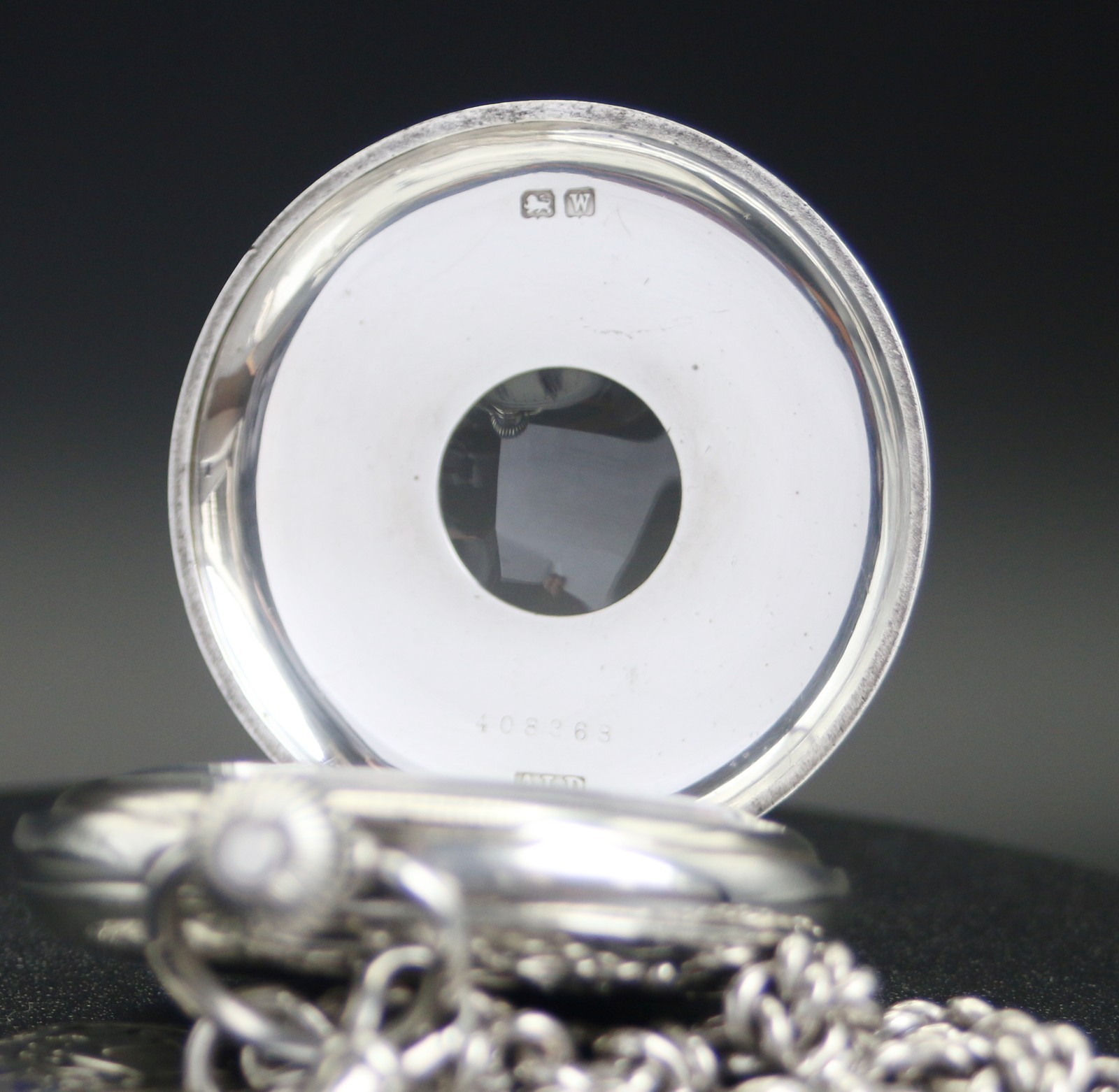 Pristine Waltham 17J Sterling Silver Half Hunter Pocket Watch + Chain + Case