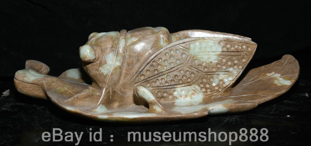 11.2″ Chinese Hongshan Culture Old Jade Carving Cicada Insect Animal Sculpture