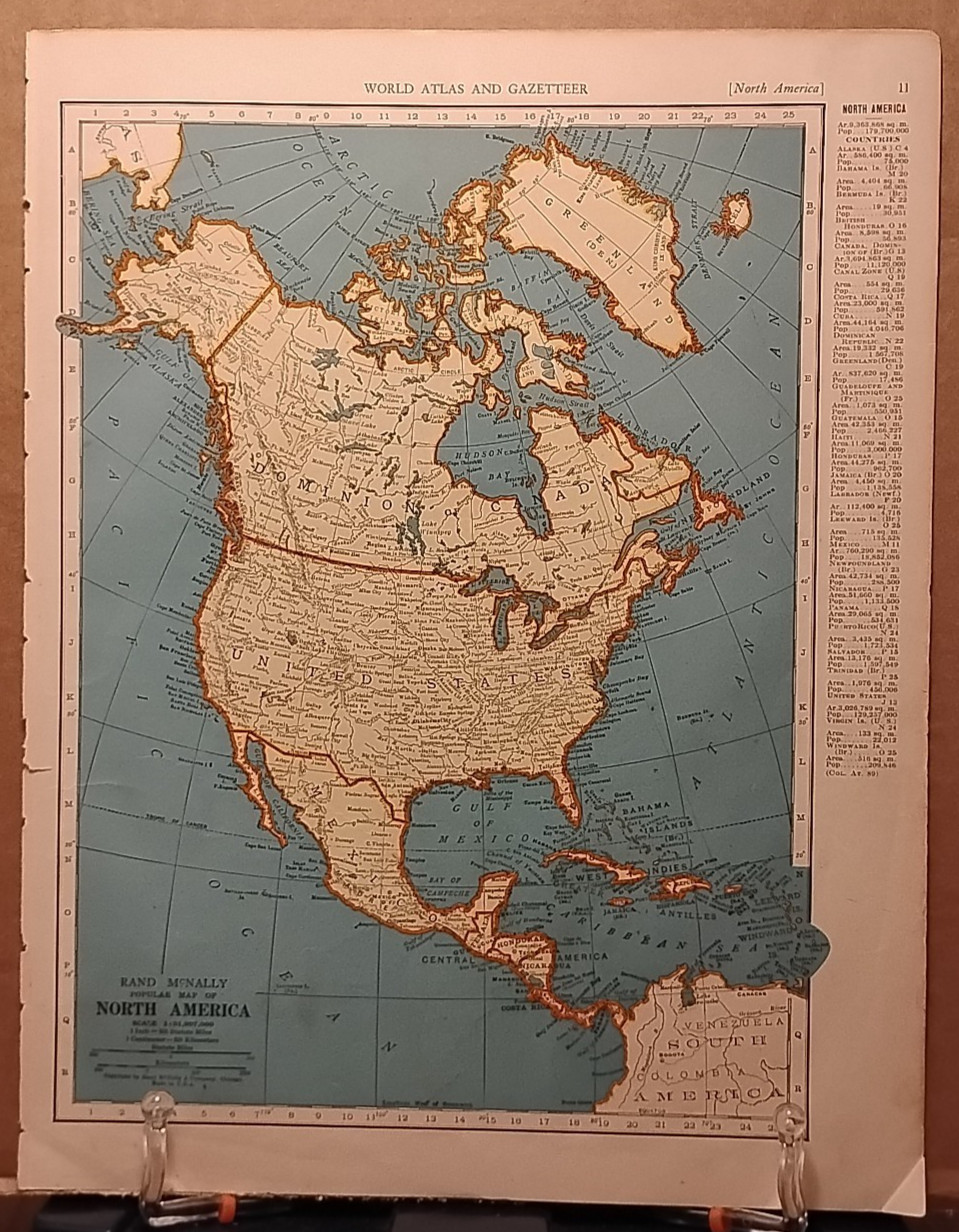 1940 Vintage NORTH AMERICA Map Antique from Collier’s World Atlas & Gazetteer