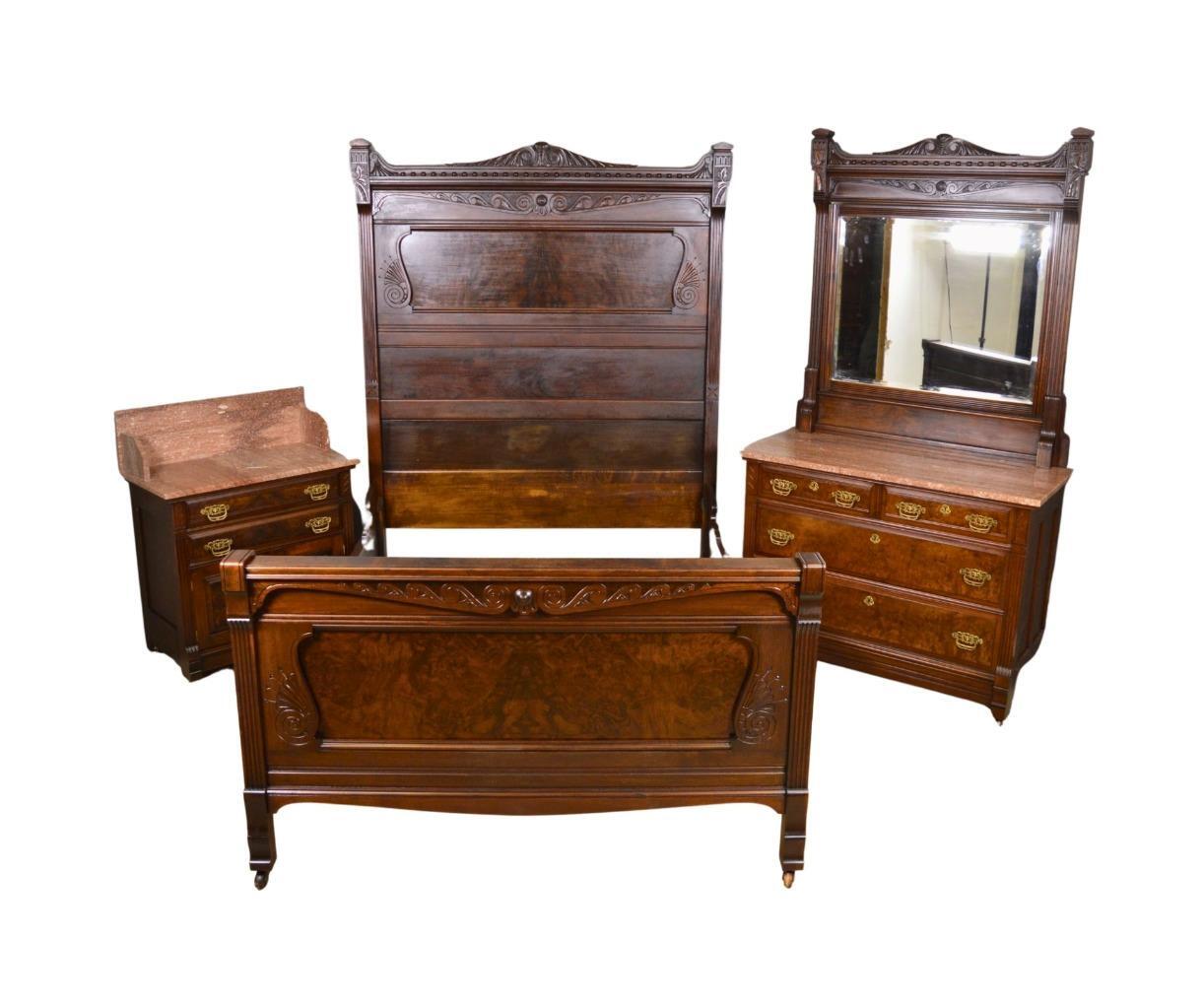 Antique 3 Piece Victorian Marble Top Bed Set – Rose Marble #21975