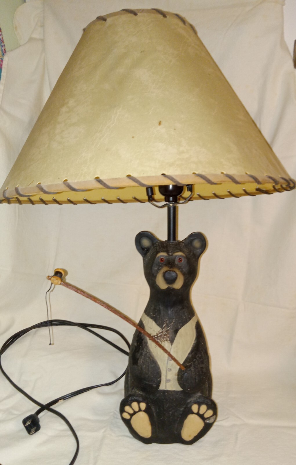 Whimsical Bear Table Lamp 21″, fishing, shade replacement needed