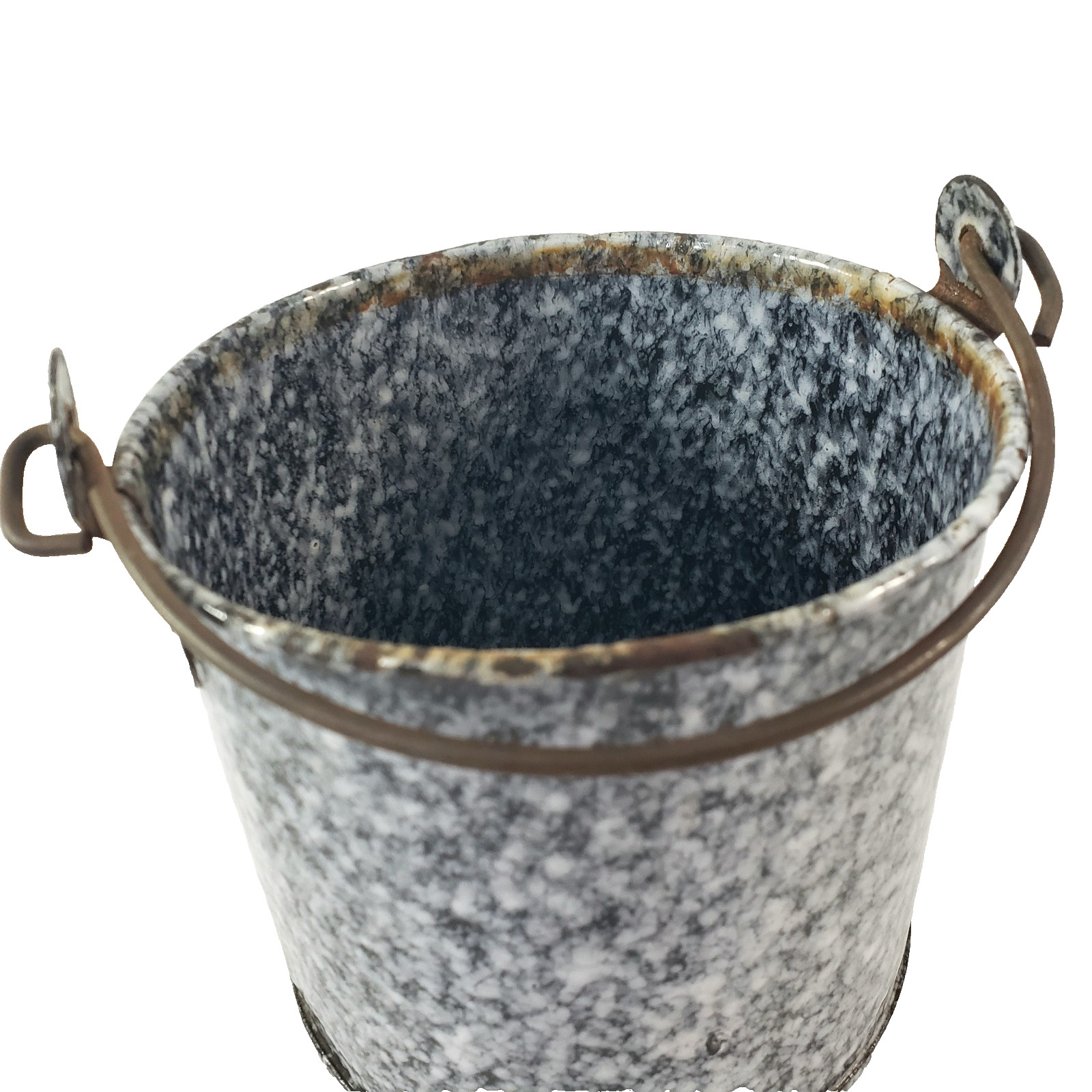 Rustic Antique Gray-Black Enamelware Berry Picking Bucket Tin Lid