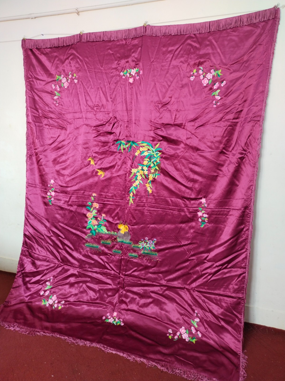 vintage fabulous Chinese Beadsread silk embroidery needlework panel item1001