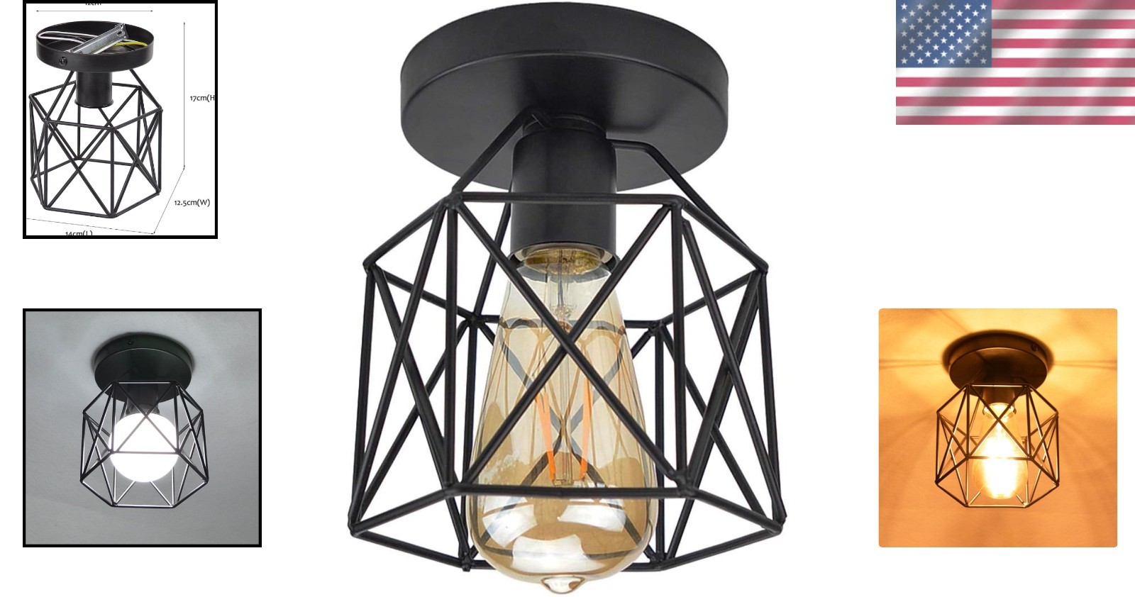 Retro Flush Mount Black Ceiling Fixture – Ambient Lighting for Living Spaces