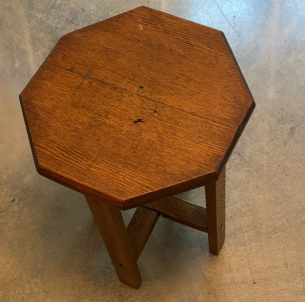 Antique MISSION OAK WOOD TABOURET TABLE Octagon Arts Crafts Furniture Pedestal