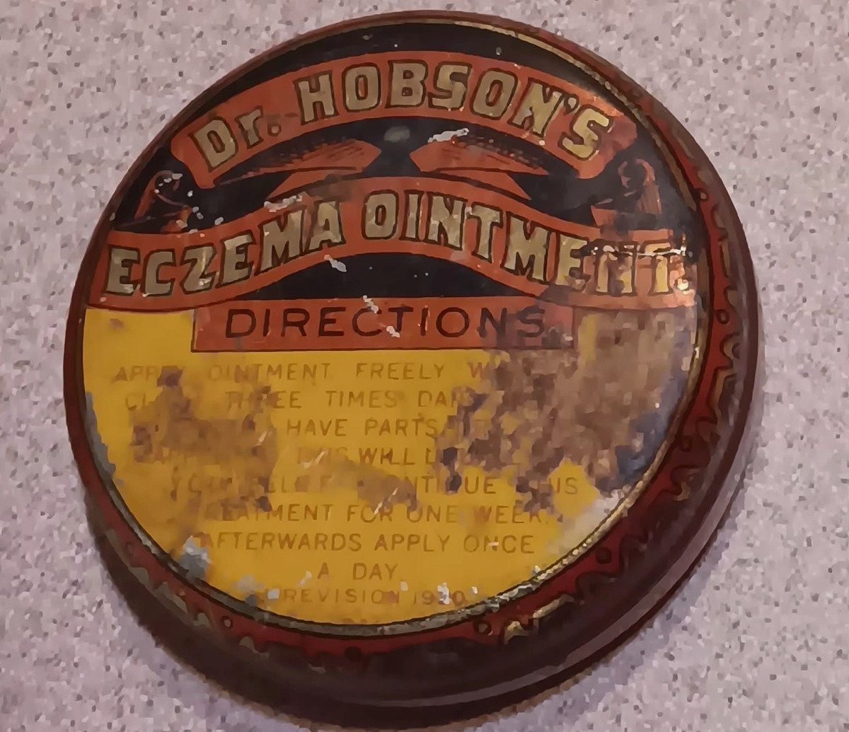 Antique 1920 DR. HOBSON’S Eczema Ointment #127 TIN Pfieffer Chemical NO RESERVE