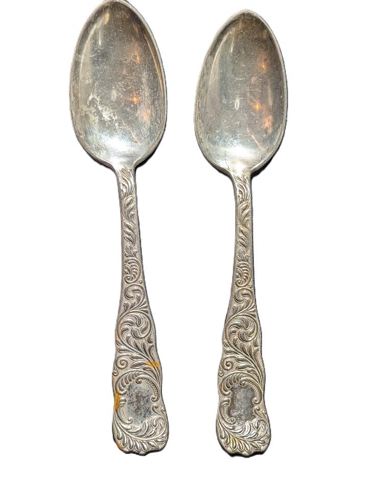 2 Pc 1889 MONARCH Silverplated TEASPOONS Rogers & Hamilton -No Monogram