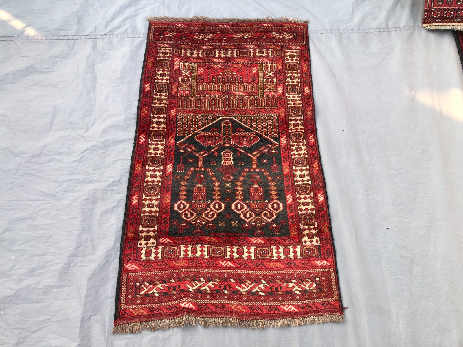 2’5 x 4’2 Ft Vintage Turkoman Prayer Rug Hand Knotted Wool Red Tribal Carpet