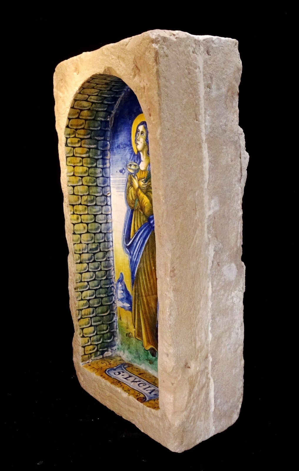 Polychrome Decor Renaissance Tile – Glaze – Italy 16Th/17Th Century Sainte Lucie