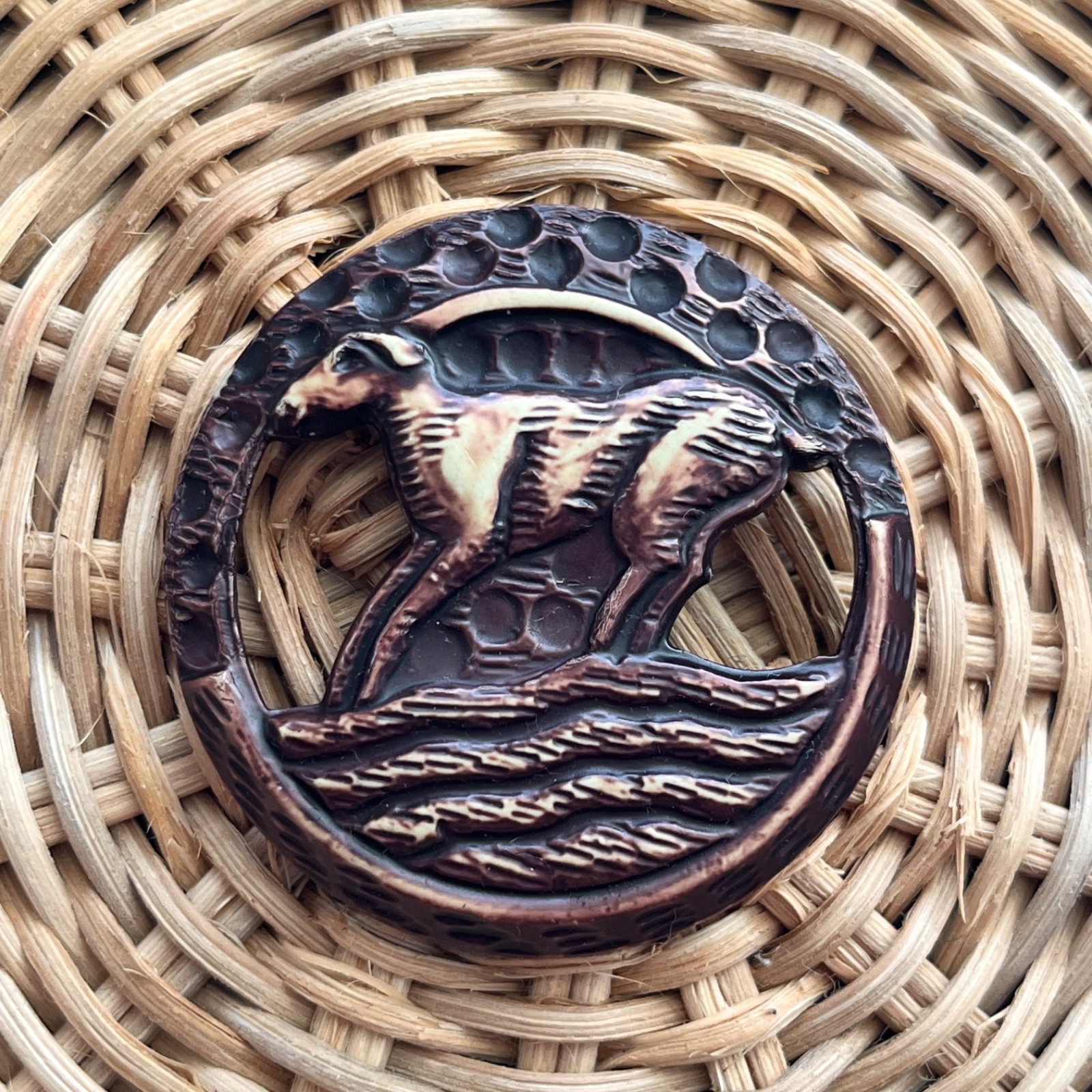 Antique Large Celluloid Mountain Goat Button One Piece 1920’s 1930’s 1-11/16″