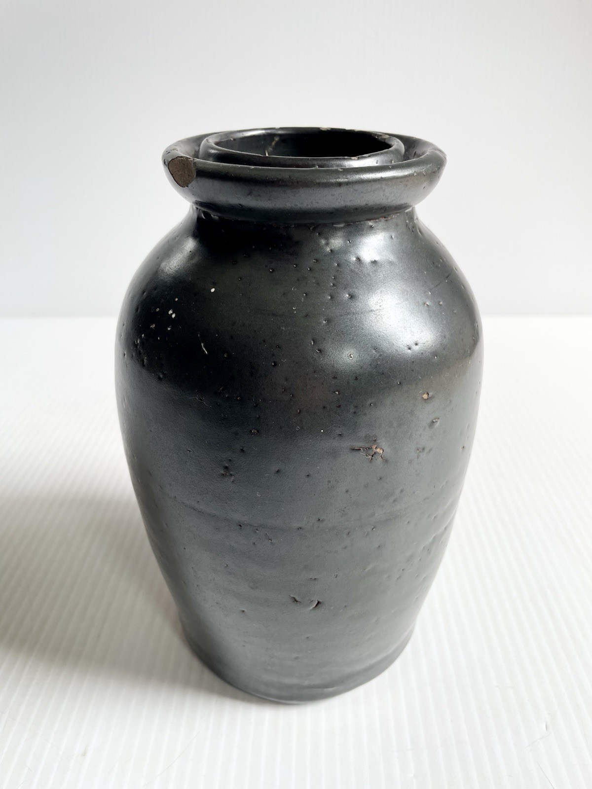 Antique Primitive Dark Grey Stoneware Clay Crock Canning Jar 8 Cup, Farmhouse