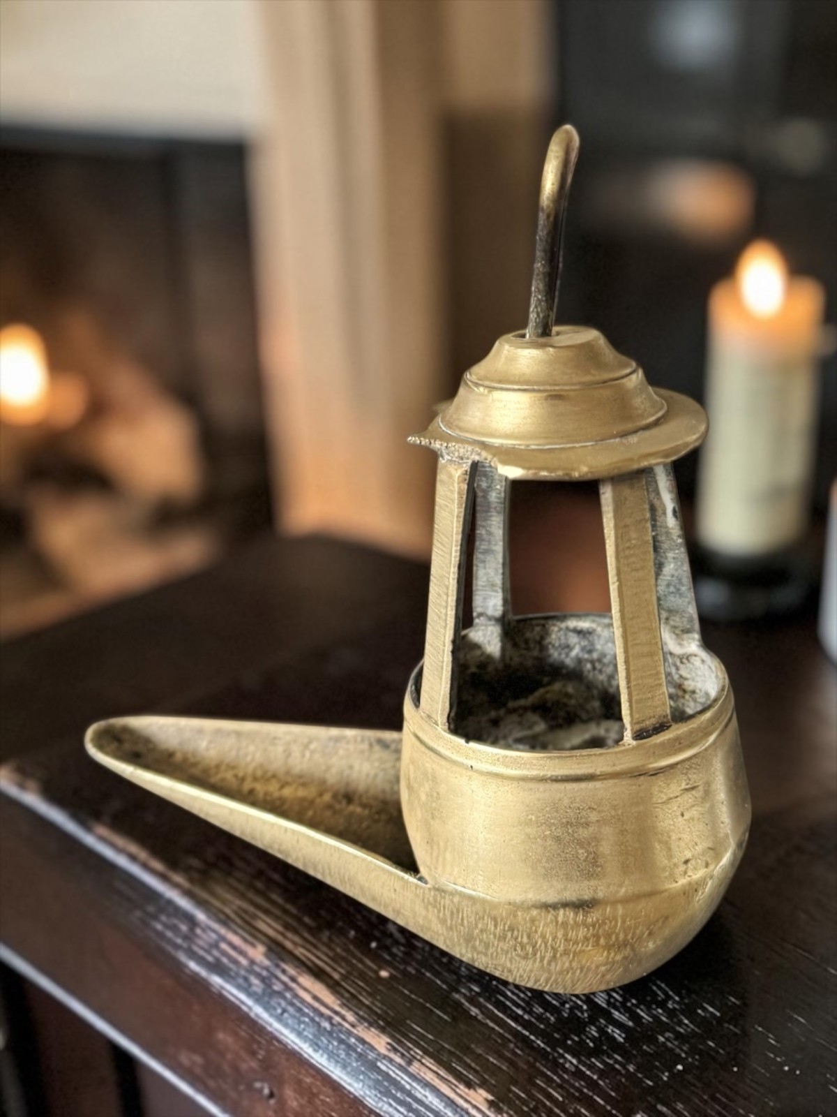 Antique Brass Oil Lamp Burner Salvage Gothic Dark Academia Decor Fragment