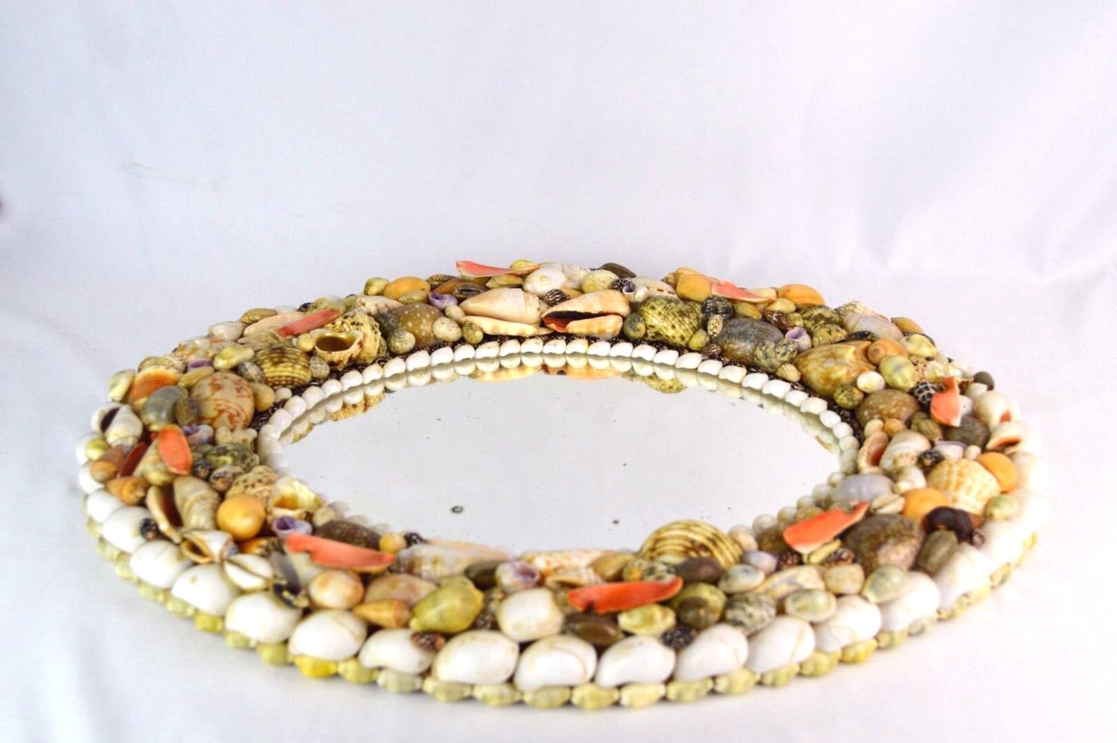 Vintage Oval Seashell Wall Mirror Decor, Vanity Tray