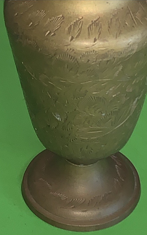 Antique/Vintage Brass Flower Vase Etched Pattern HandMade Stamped Sew India 143J