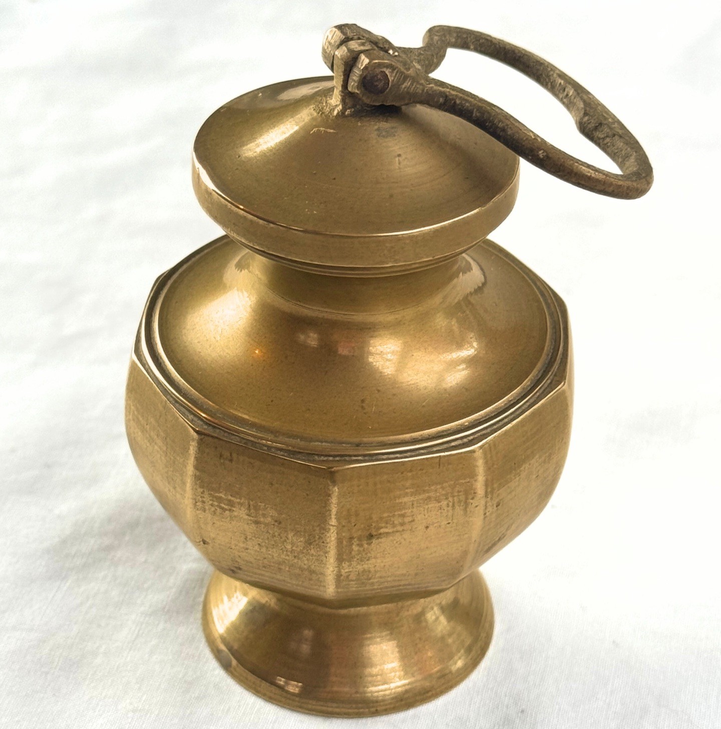 Vintage Brass Holy Water Canister Pot Lidded Urn Hexagonal Church Altar Ritual