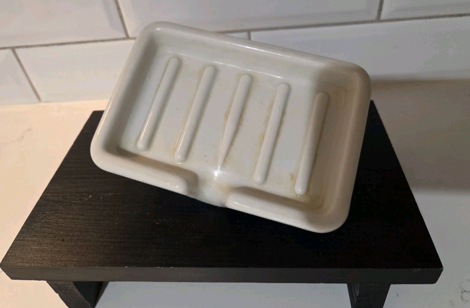 Antique Pedestal Mount Soap Holder Dish White Porcelain Victorian Bath 4″ x 6″