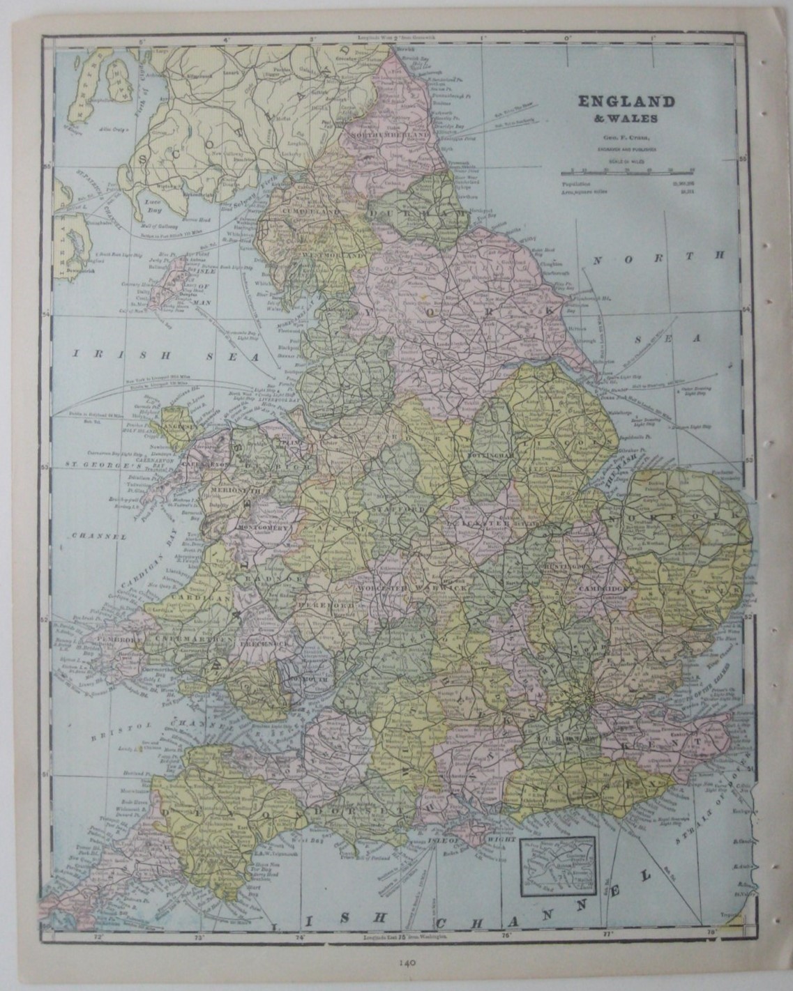Original 1893 Shire Map ENGLAND WALES Railroads Cities Towns York Cornwall Derby