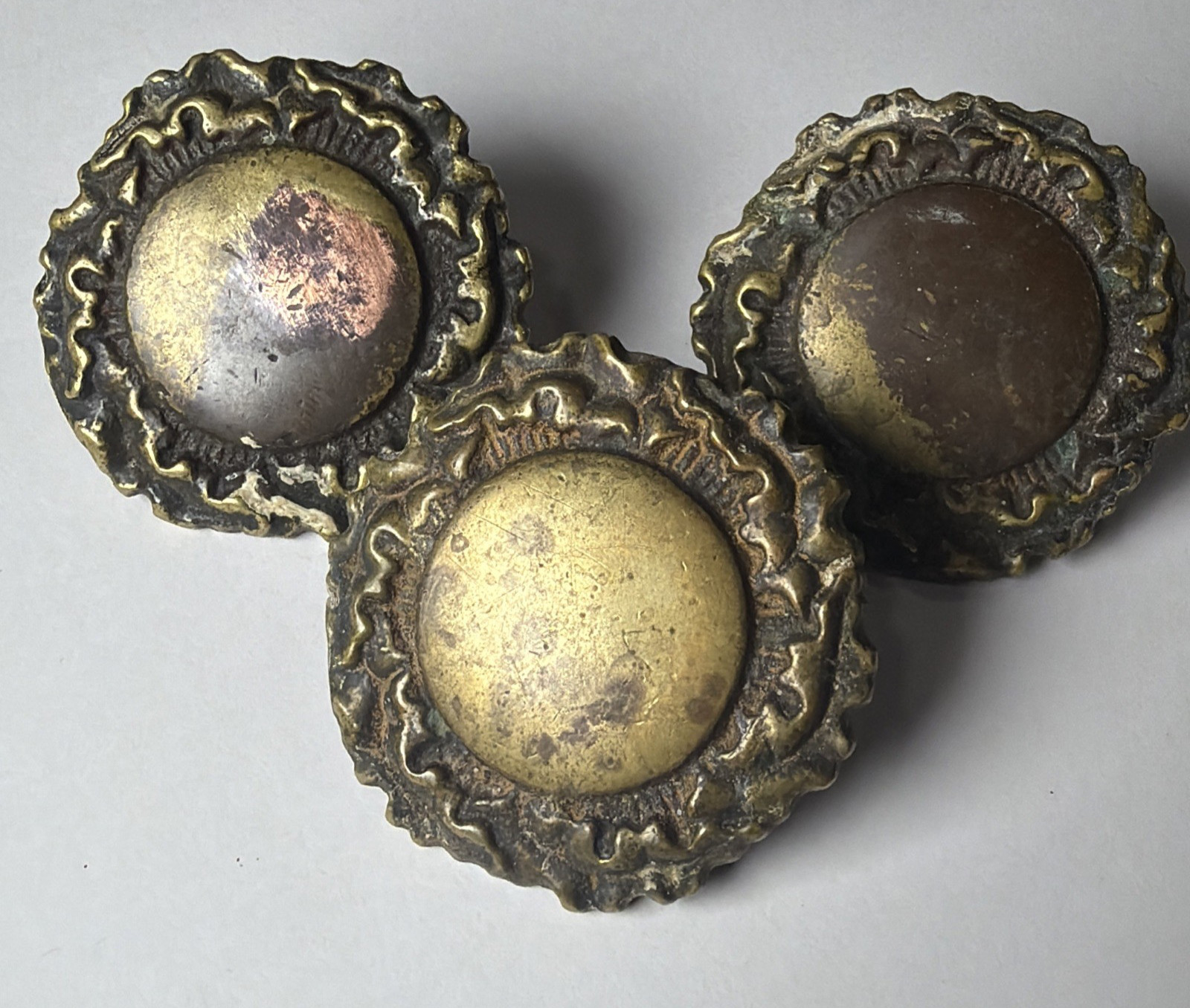 Set Of 3 Brass/copper? Vintage Cabinet Drawer Pulls