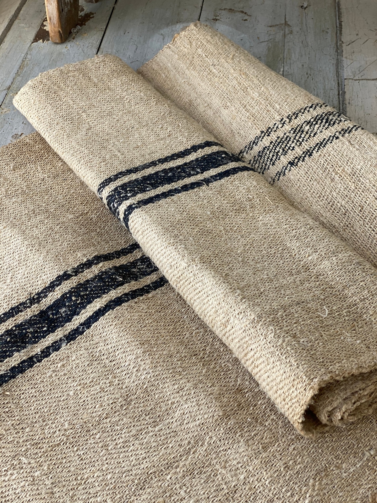 2.5 yards Antique European Stair runner heavy hemp Grain sack Fabric by the yar