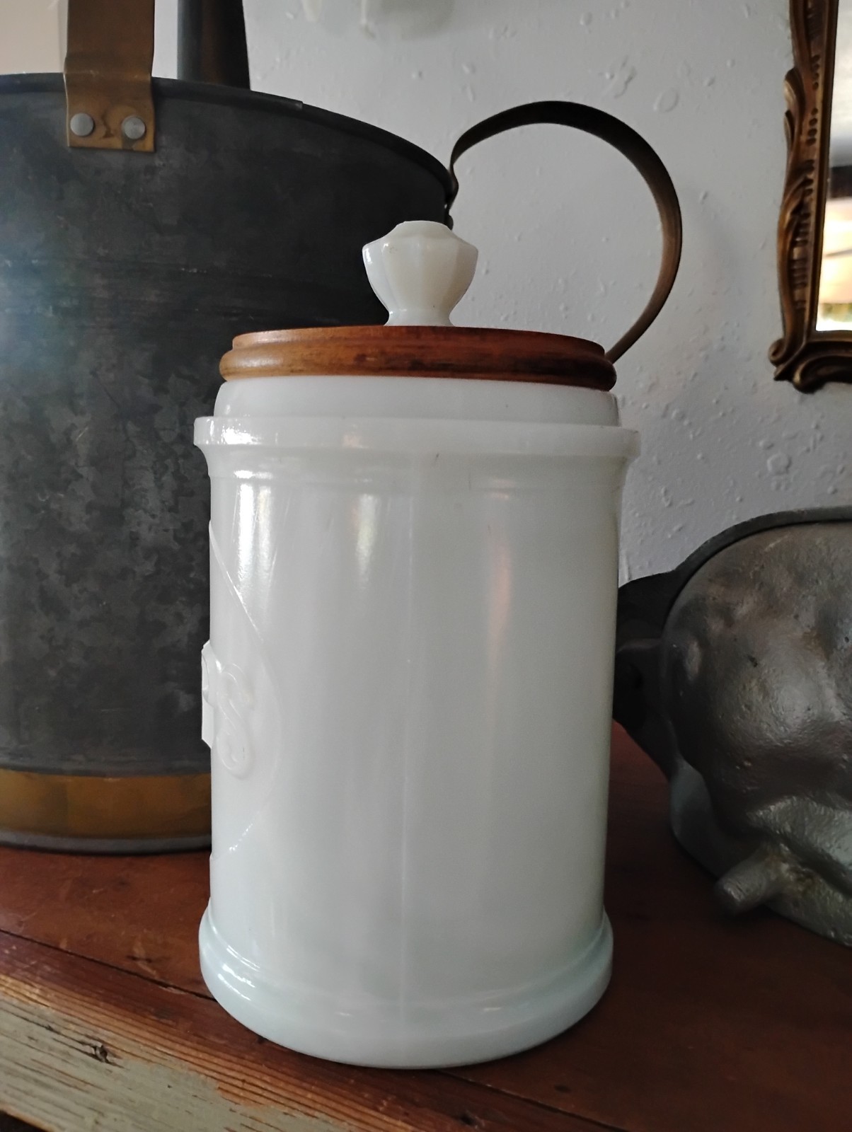 Very Rare Gorgeous Antique Whitall Tatum Apothecary Jar ADEPS-Lanolin/Lard Glass