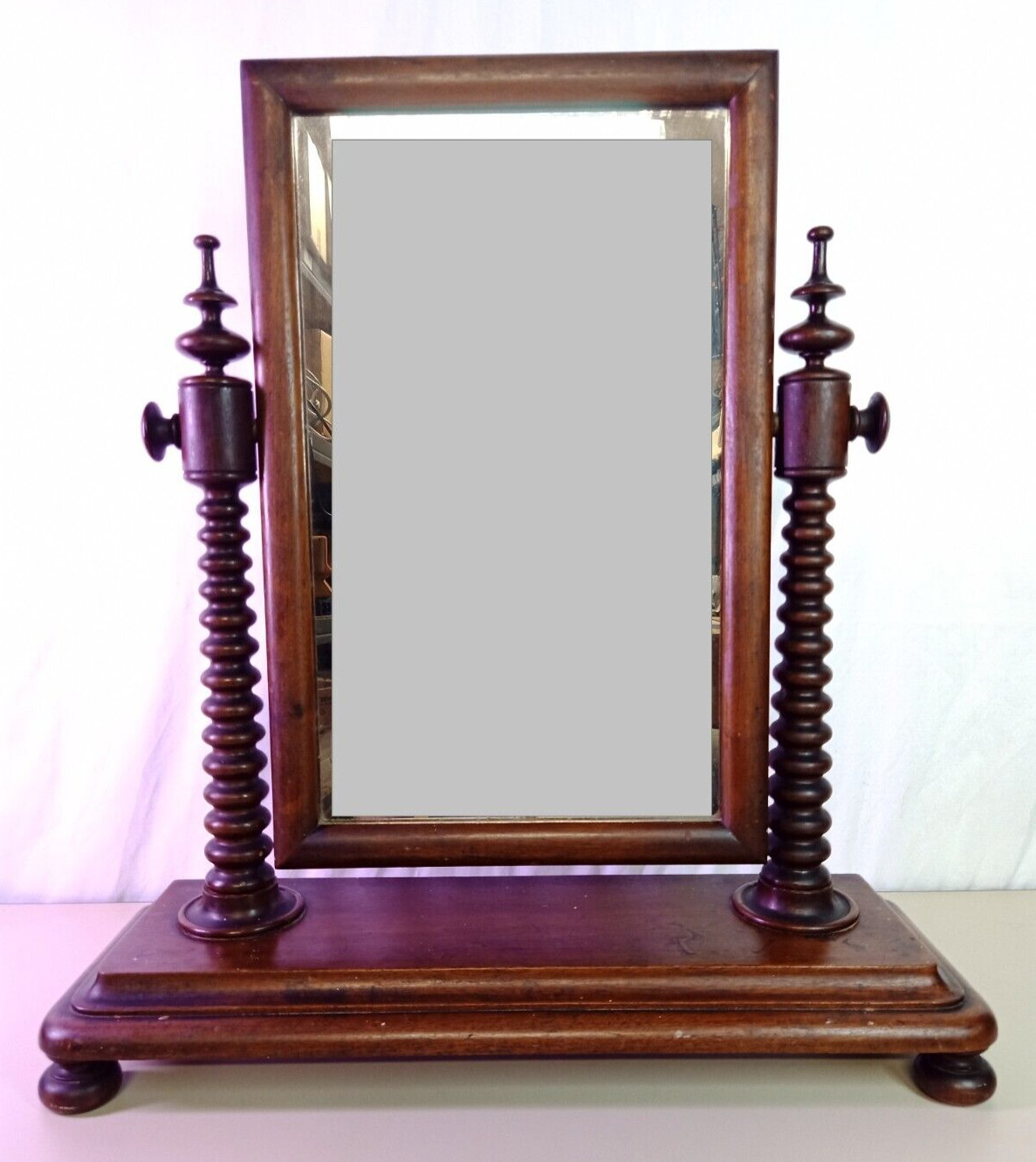 Antique Victorian Empire Mahogany Shaving Vanity Dressing Table Top Mirror 24″