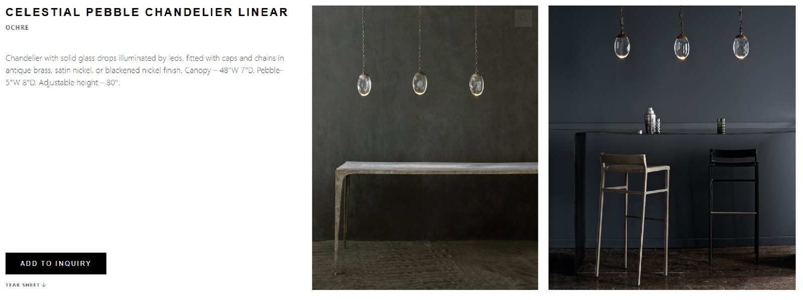 1 OF 2 RRP £7999 OCHRE CELESTIAL THREE PEBBLE CHANDELIER LINEAR KITCHEN LIGHTS