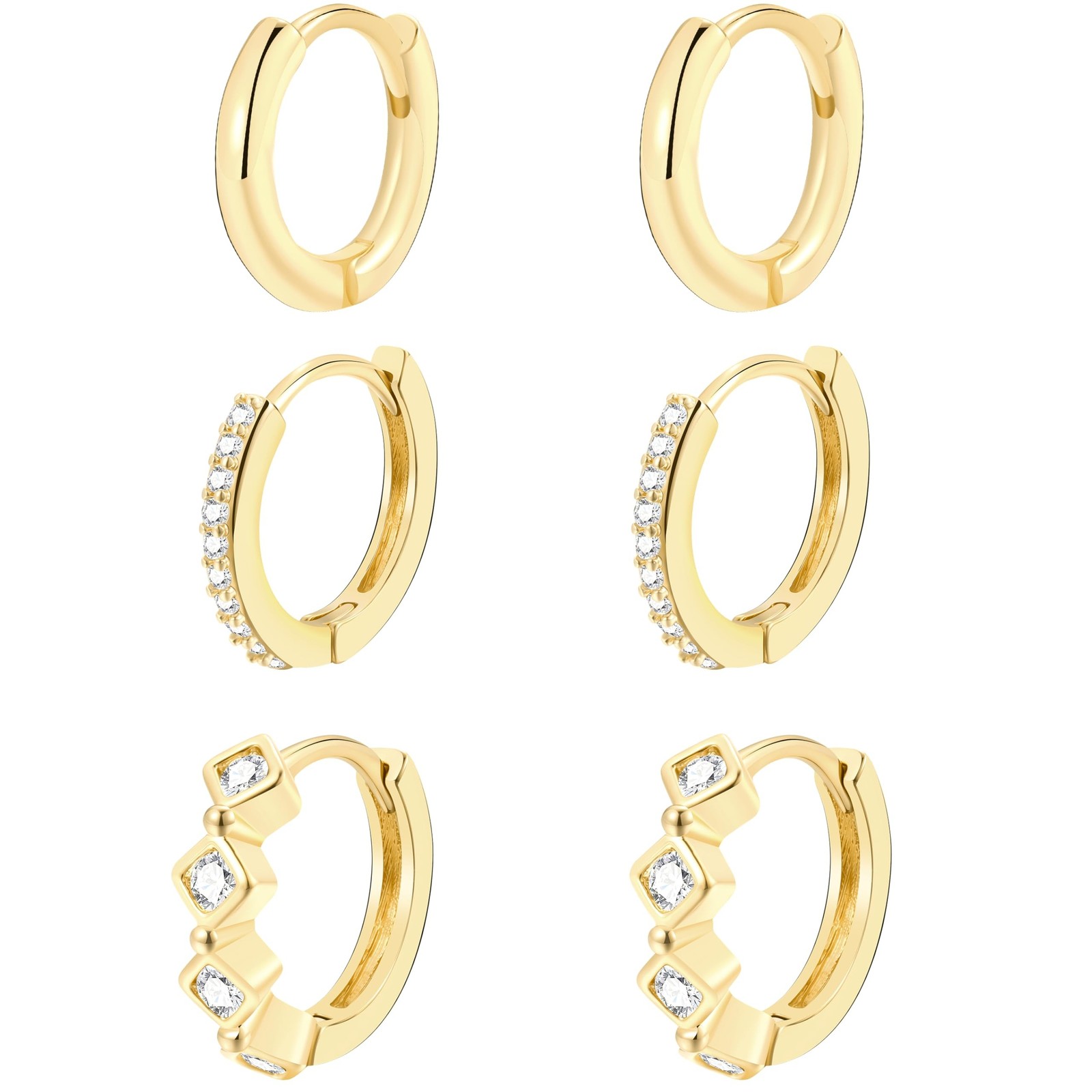 Gold Huggie Hoop Earrings Set for Women, 14K Gold Plated Trendy Hoops for Mul…