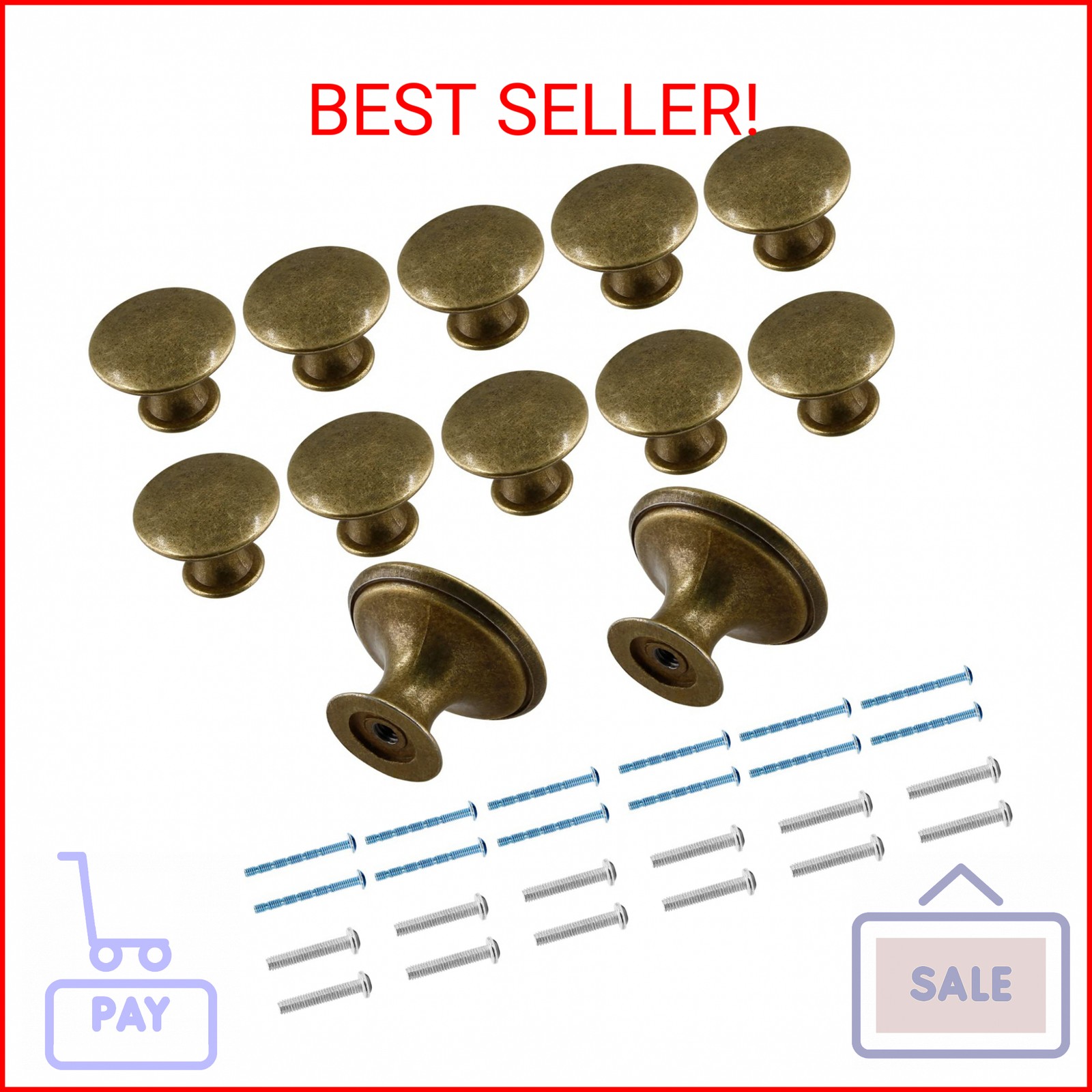 Cionyce 12 Pcs Brass Cabinet Knobs Metal Drawer Knobs Round Dresser Handle Knobs