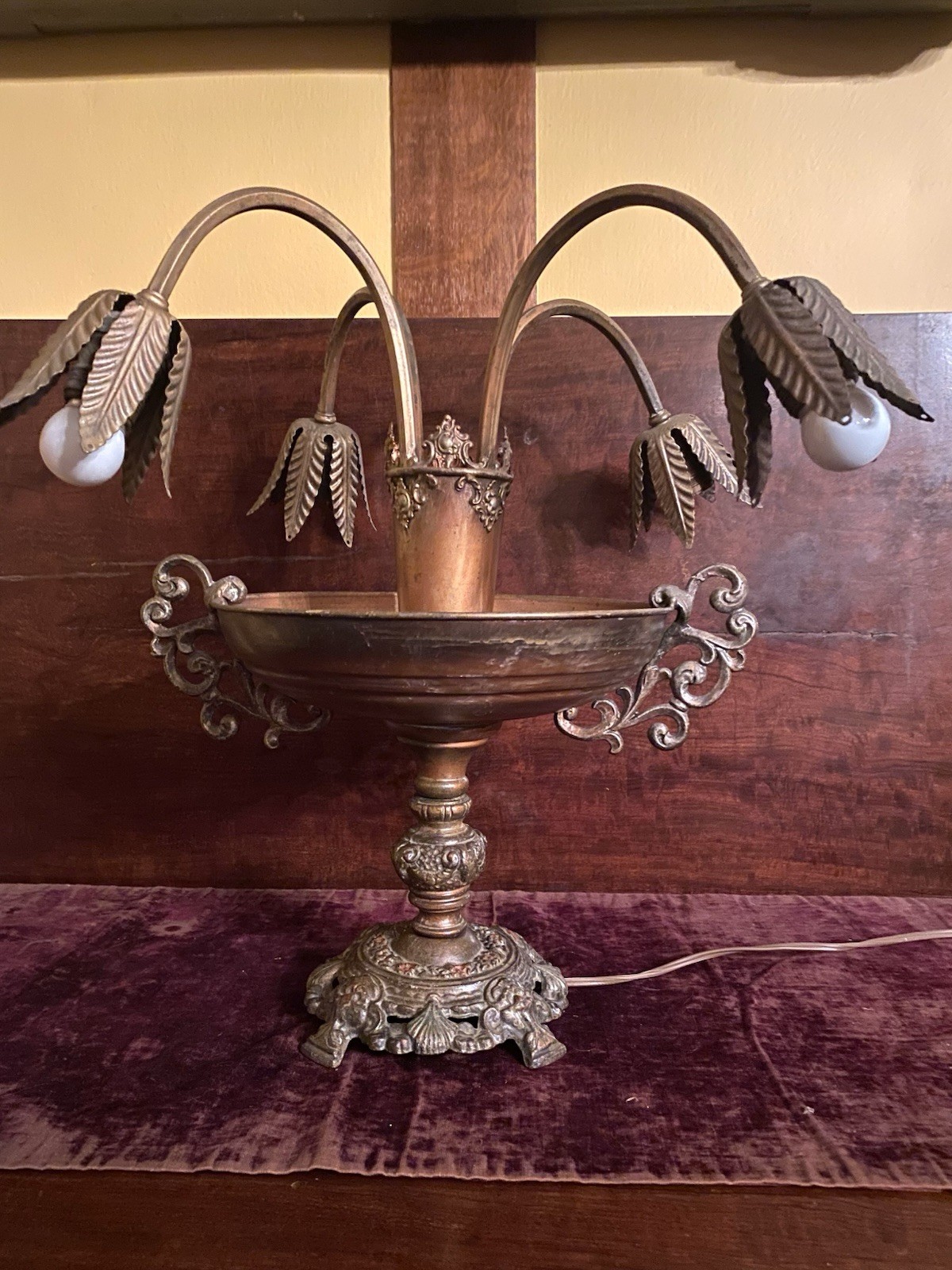 Antique Victorian Art Nouveau Epergne Centerpiece Table Lamp Light 4 Arms
